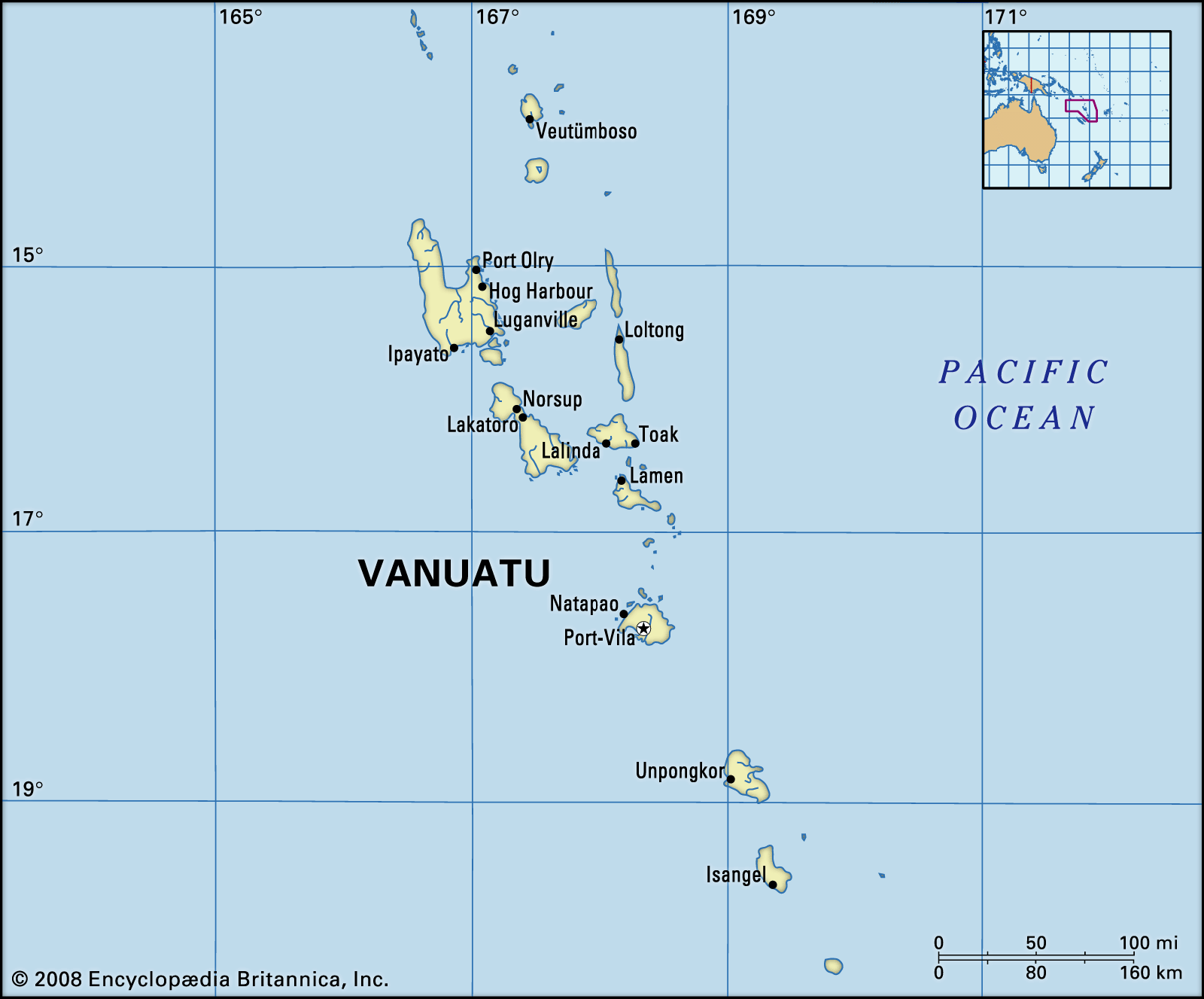 Vanuatu Map Cities Boundaries Locator Islands 